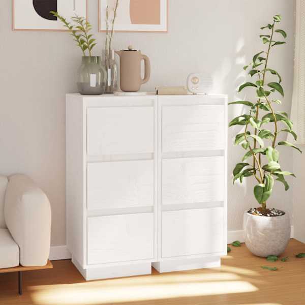 Puhvetkapid 2 tk, valge, 32 × 34 × 75 cm, toekas männipuit