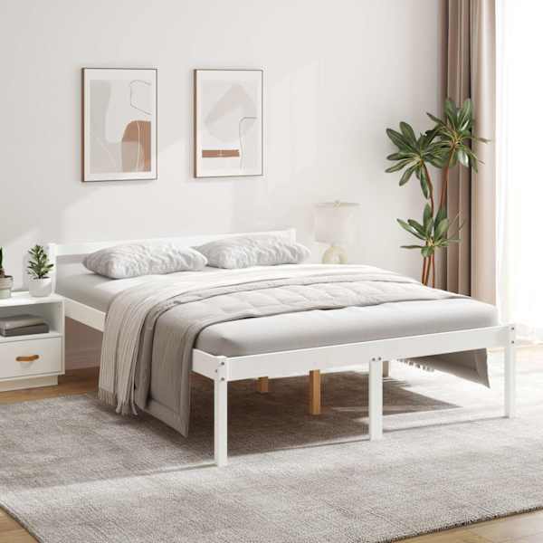 Voodiraam peatsiga, valge, 160 × 200 cm, männipuit — mudel 810625