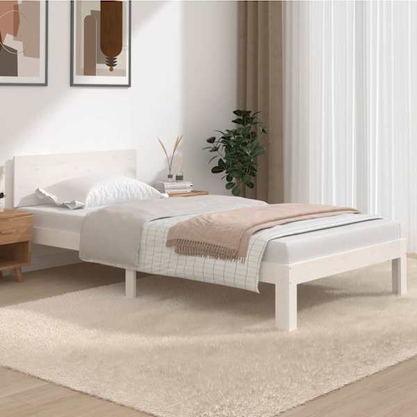 Voodiraam peatsiga, valge, 100 × 200 cm, männipuit — mudel 810486