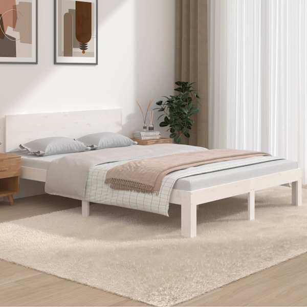 Voodiraam peatsiga, valge, 150 × 200 cm, männipuit — mudel 810501