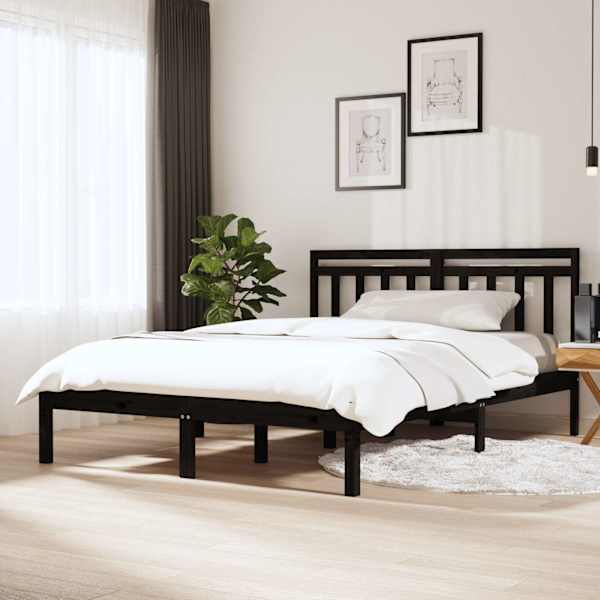 Voodiraam peatsiga, must, 140 × 190 cm — mudel 3100573