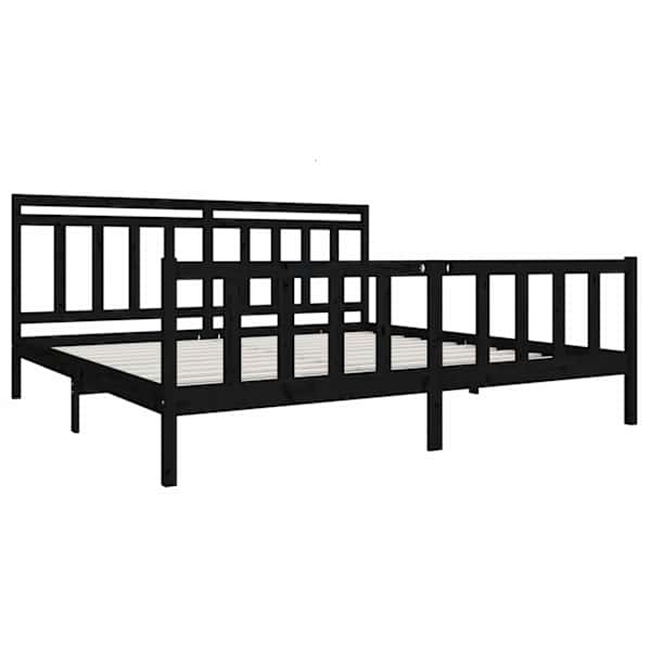 Voodiraam peatsiga, must, 200 × 200 cm, männipuit — mudel 3100982