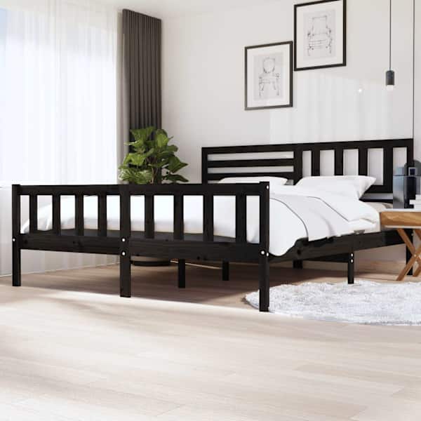 Voodiraam peatsiga, must, 200 × 200 cm — mudel 3101177