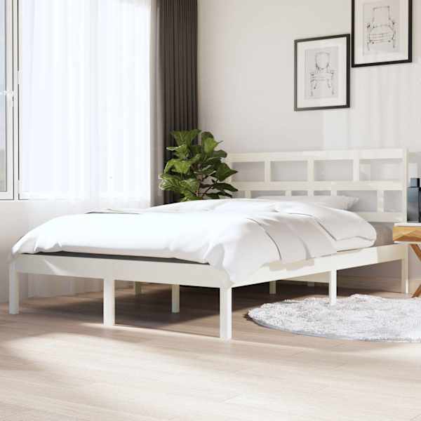 Voodiraam peatsiga, valge, 140 × 190 cm, männipuit — mudel 3101199