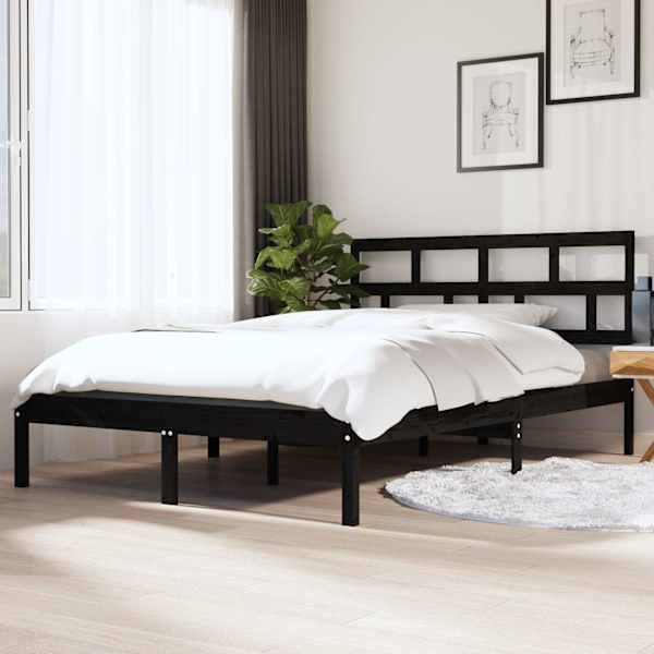 Voodiraam peatsiga, must, 140 × 190 cm, männipuit — mudel 3101202