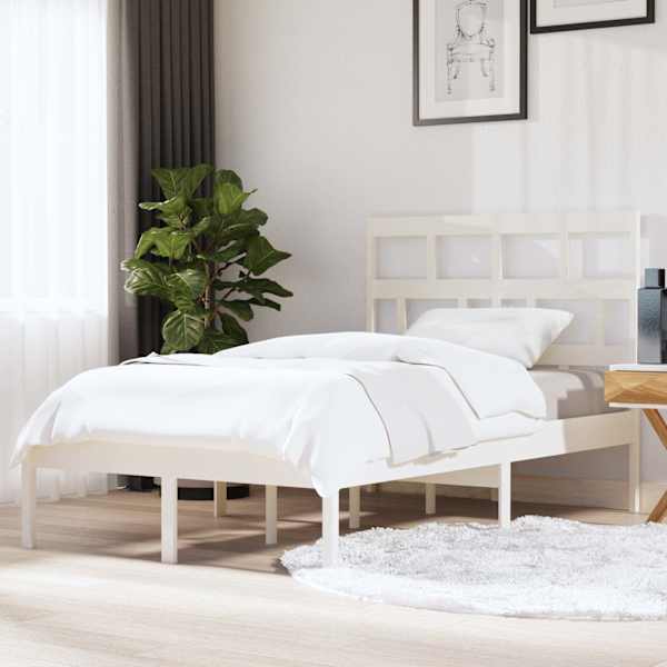 Voodiraam peatsiga, valge, 120 × 200 cm, männipuit — mudel 3101214