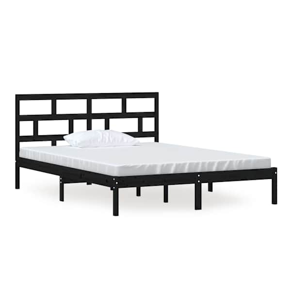 Voodiraam peatsiga, must, 150 × 200 cm, männipuit — mudel 3101227