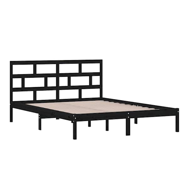 Voodiraam peatsiga, must, 150 × 200 cm, männipuit — mudel 3101227