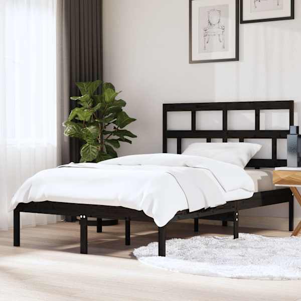 Voodiraam peatsiga, must, 150 × 200 cm, männipuit — mudel 3101227