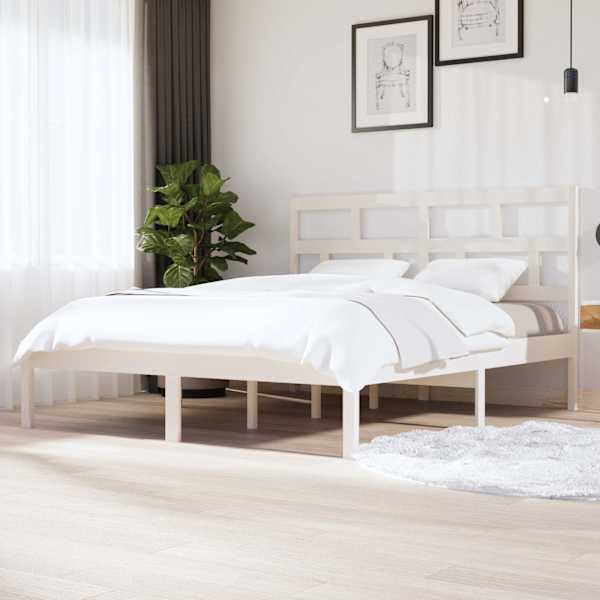 Voodiraam peatsiga, valge, 180 × 200 cm, männipuit — mudel 3101234