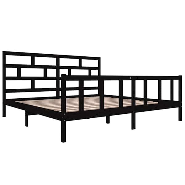 Voodiraam peatsiga, must, 200 × 200 cm, männipuit — mudel 3101372
