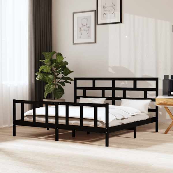 Voodiraam peatsiga, must, 200 × 200 cm, männipuit — mudel 3101372