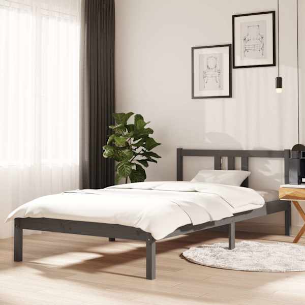 Voodiraam peatsiga, hall, 100 × 200 cm, männipuit — mudel 814876