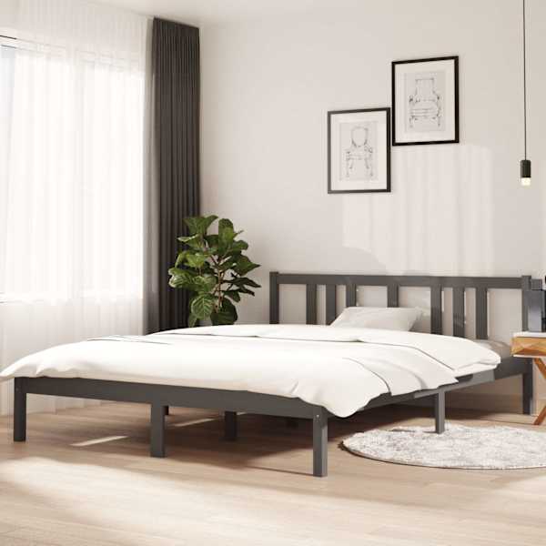 Voodiraam peatsiga, hall, 150 × 200 cm, männipuit — mudel 814891