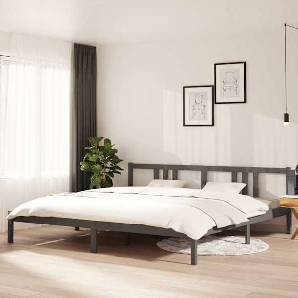 Voodiraam peatsiga, hall, 200 × 200 cm, männipuit — mudel 814906