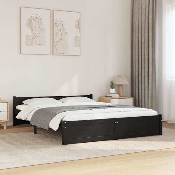 Voodiraam peatsiga, must, 140 × 190 cm, männipuit — mudel 815028