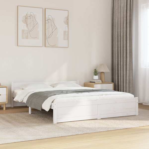 Voodiraam peatsiga, valge, 140 × 200 cm, männipuit — mudel 815045