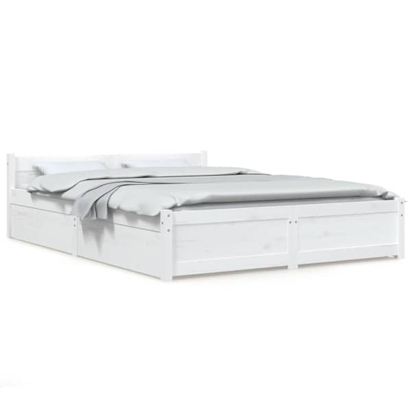 Sahtlitega voodiraam peatsiga, valge, 140 × 200 cm — mudel 3103560