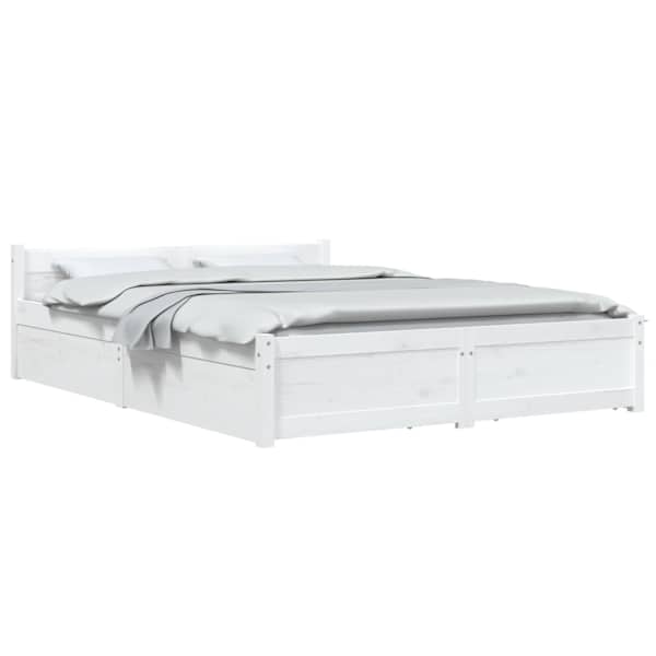Sahtlitega voodiraam peatsiga, valge, 140 × 200 cm — mudel 3103560