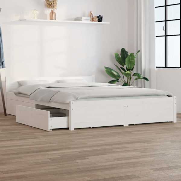Sahtlitega voodiraam peatsiga, valge, 140 × 200 cm — mudel 3103560