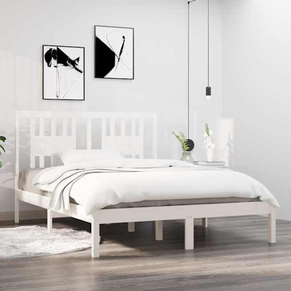 Voodiraam peatsiga, valge, 140 × 190 cm, männipuit — mudel 3104044