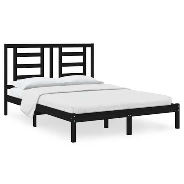 Voodiraam peatsiga, must, 140 × 190 cm, männipuit — mudel 3104332