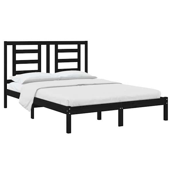 Voodiraam peatsiga, must, 140 × 190 cm, männipuit — mudel 3104332