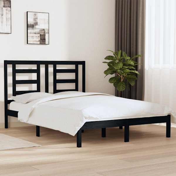 Voodiraam peatsiga, must, 140 × 190 cm, männipuit — mudel 3104332