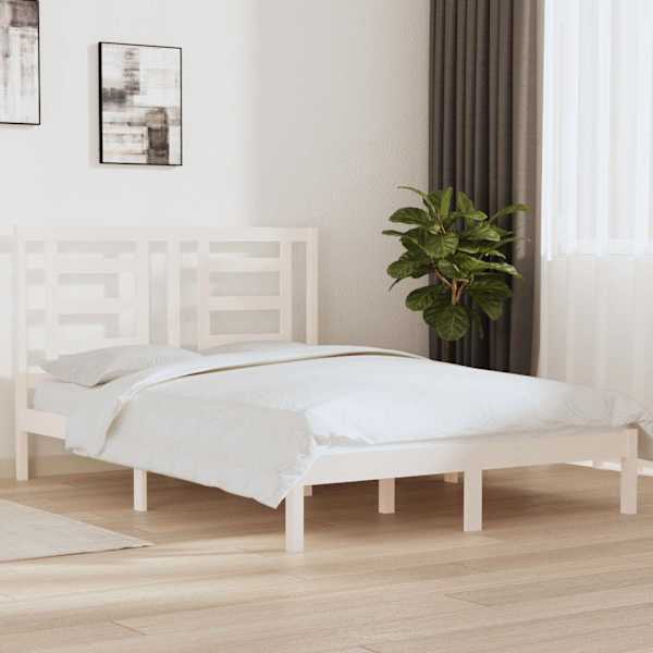 Voodiraam peatsiga, valge, 140 × 200 cm, männipuit — mudel 3104349