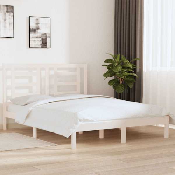 Voodiraam peatsiga, valge, 160 × 200 cm, männipuit — mudel 3104359