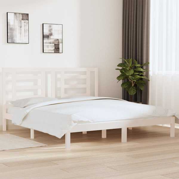 Voodiraam peatsiga, valge, 180 × 200 cm, männipuit — mudel 3104364