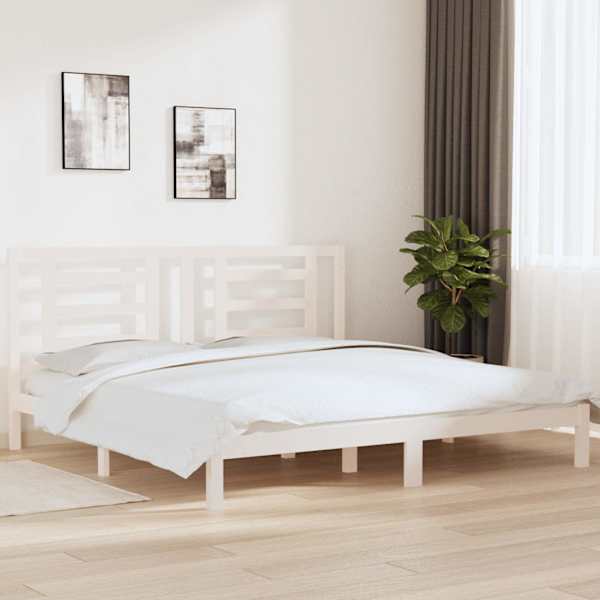 Voodiraam peatsiga, valge, 200 × 200 cm, männipuit — mudel 3104369