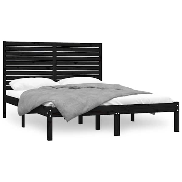 Voodiraam peatsiga, must, 150 × 200 cm, männipuit — mudel 3104617
