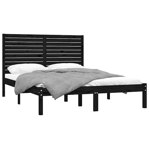 Voodiraam peatsiga, must, 150 × 200 cm, männipuit — mudel 3104617