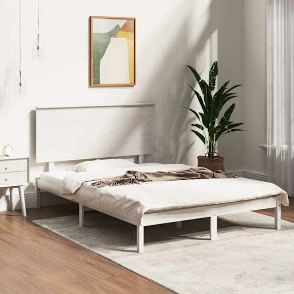 Voodiraam peatsiga, valge, 120 × 200 cm, männipuit — mudel 3104799