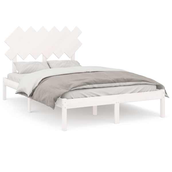 Voodiraam peatsiga, valge, 135 × 190 cm, männipuit — mudel 3104844