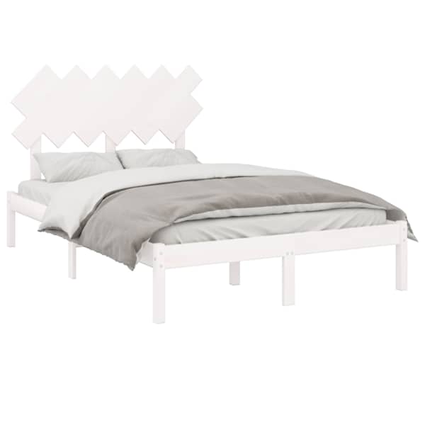Voodiraam peatsiga, valge, 135 × 190 cm, männipuit — mudel 3104844