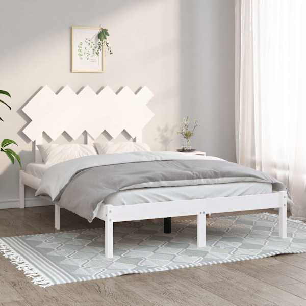 Voodiraam peatsiga, valge, 135 × 190 cm, männipuit — mudel 3104844