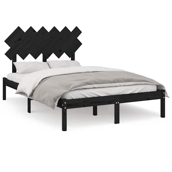 Voodiraam peatsiga, must, 135 × 190 cm, männipuit — mudel 3104847