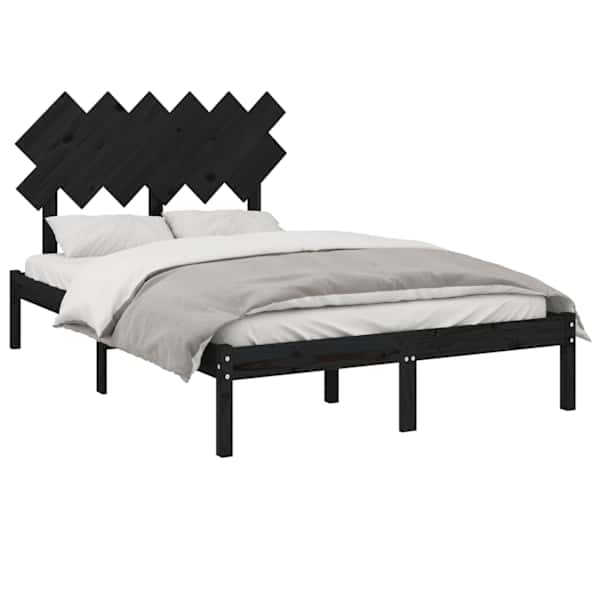 Voodiraam peatsiga, must, 135 × 190 cm, männipuit — mudel 3104847