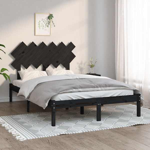 Voodiraam peatsiga, must, 135 × 190 cm, männipuit — mudel 3104847