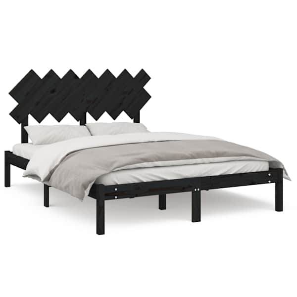 Voodiraam peatsiga, must, 140 × 190 cm, männipuit — mudel 3104852
