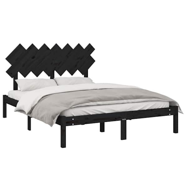 Voodiraam peatsiga, must, 140 × 190 cm, männipuit — mudel 3104852