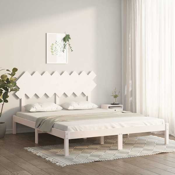 Voodiraam peatsiga, valge, 160 × 200 cm, männipuit — mudel 3104879