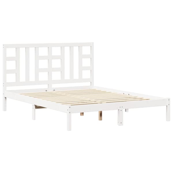 Voodiraam peatsiga, valge, 150 × 200 cm, männipuit — mudel 3105411