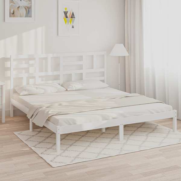 Voodiraam peatsiga, valge, 180 × 200 cm, männipuit — mudel 3105966