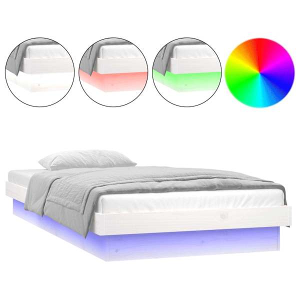 LED-valgustusega voodiraam, valge, 75 × 190 cm, männipuit — mudel 819998