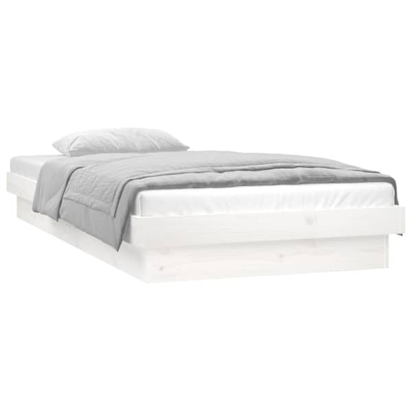 LED-valgustusega voodiraam, valge, 90 × 190 cm, männipuit — mudel 820003