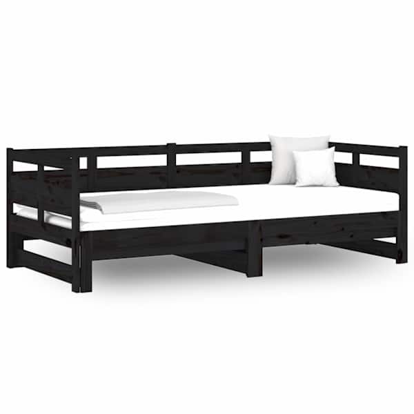 Diivanvoodi väljatõmmatava osaga, must, 90 × 190 cm, männipuit — mudel 820326