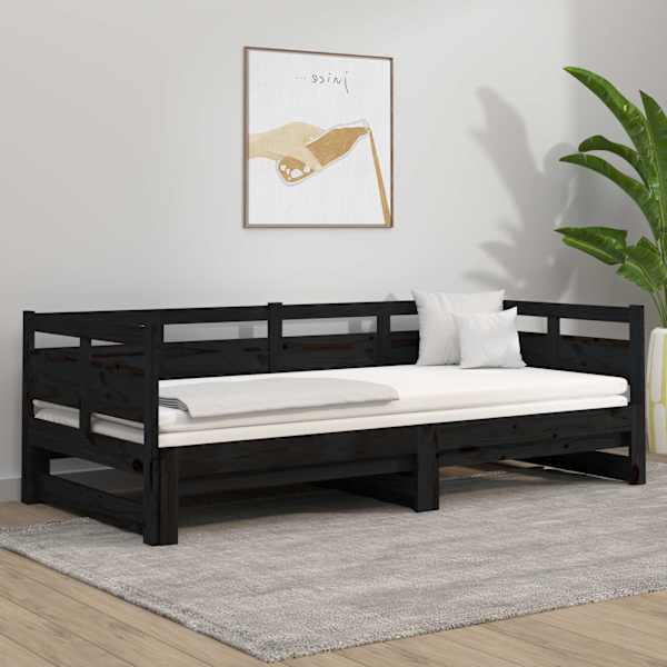 Diivanvoodi väljatõmmatava osaga, must, 90 × 190 cm, männipuit — mudel 820326